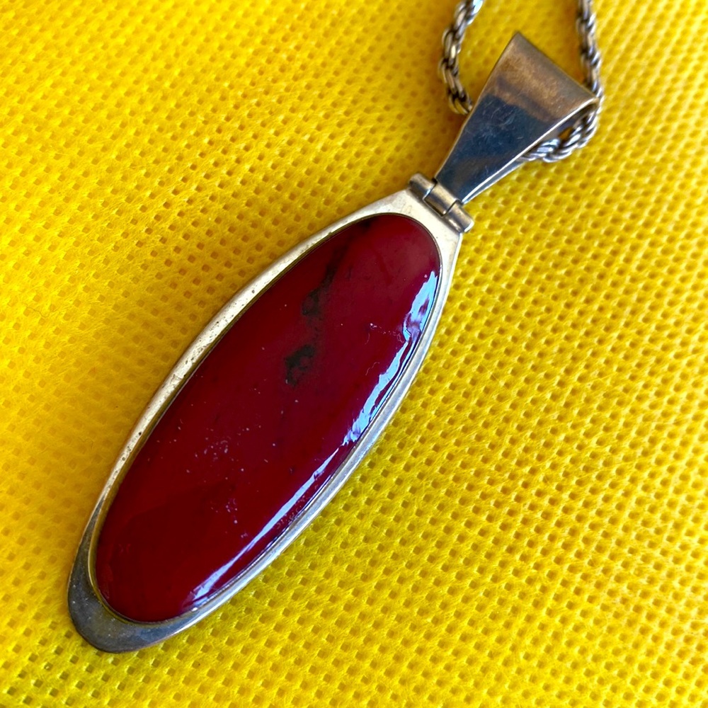 Red Jasper sterling silver large pendant necklace Mexico